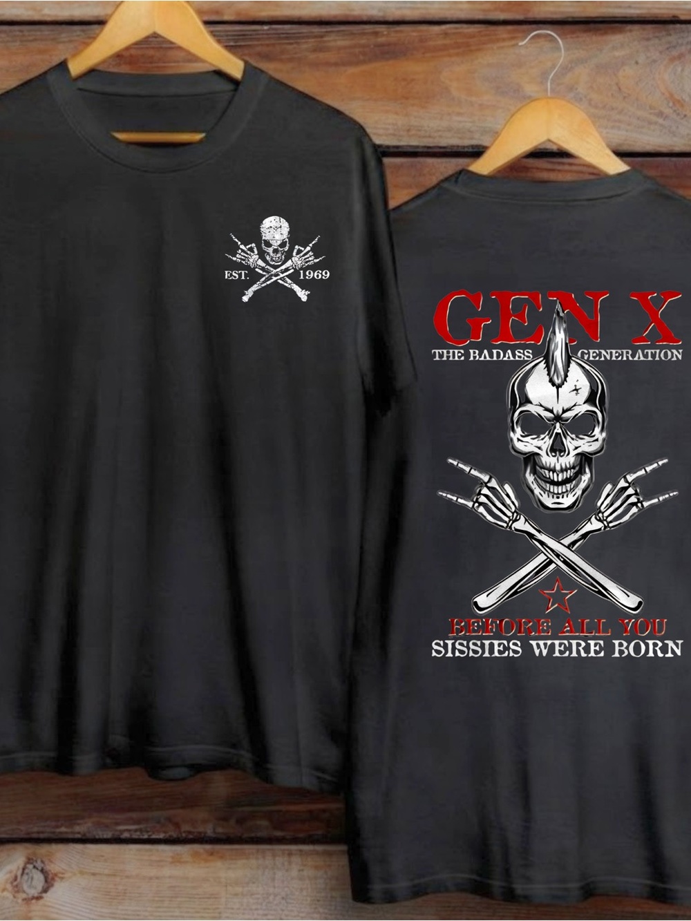 Both size GEN X Black Graphic Tee - Skull & Crossbones
